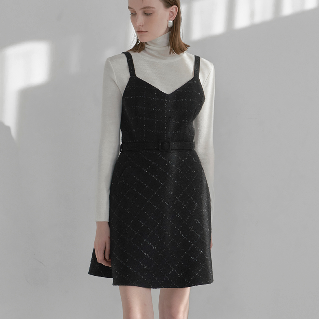 (OP-6007) Shine Tweed Layered Mini One Piece S