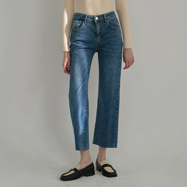 (PT-5383)Normal Straight Fleece Denim Pants