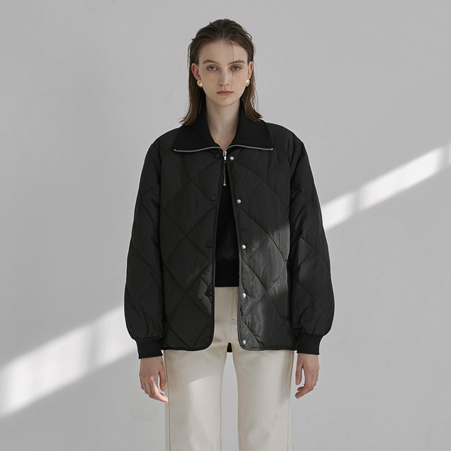 (JP-521) Quilted no-collar down jumper