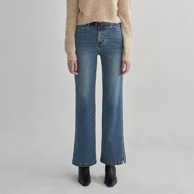 (PT-5355) Low-rise straight brushed denim pants