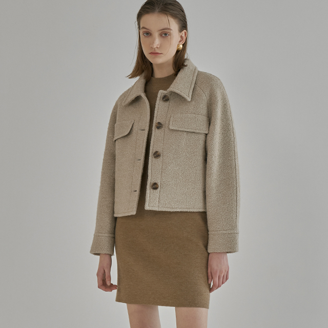 (JK-2766)Wool Earth Crop Raglan Jacket