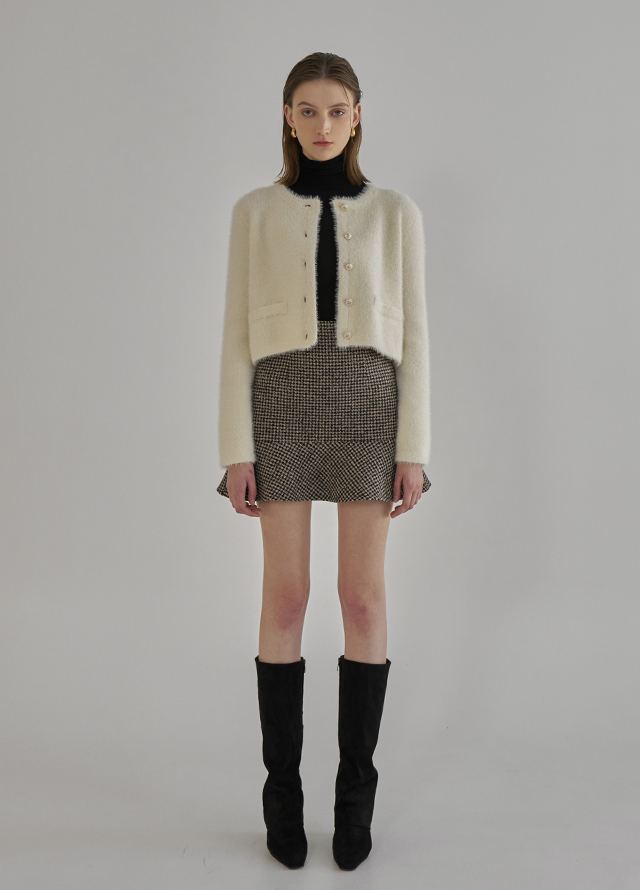 (JK-2773) Haute Tweed Line Knit Jacket Korea