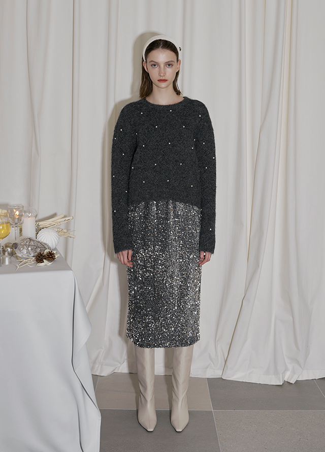 (SK-4710)Wool Bear Set-up Lip Pocket Mini Skirt Korea