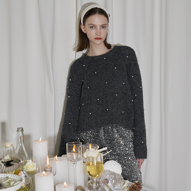 (T-6578) Roena Pearl Round Scarf Knit