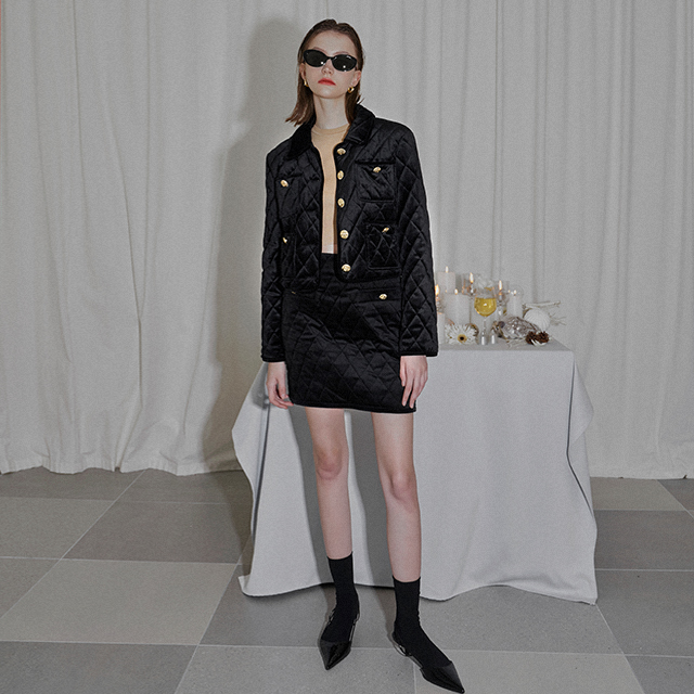 (SK-4739)Mary Set-up Velvet Quilted Skirt