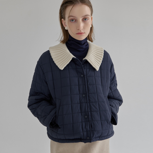 (JK-2783) Light Quilting Knit Collar Short Padding Jacket S