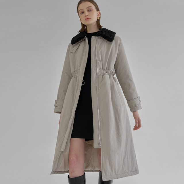 (JP-517) Lerry fur collar smoke long padding jumper S