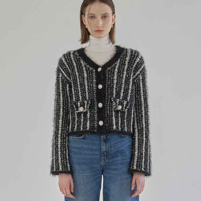 (CD-2047) Metal Fringe Knit Cardigan