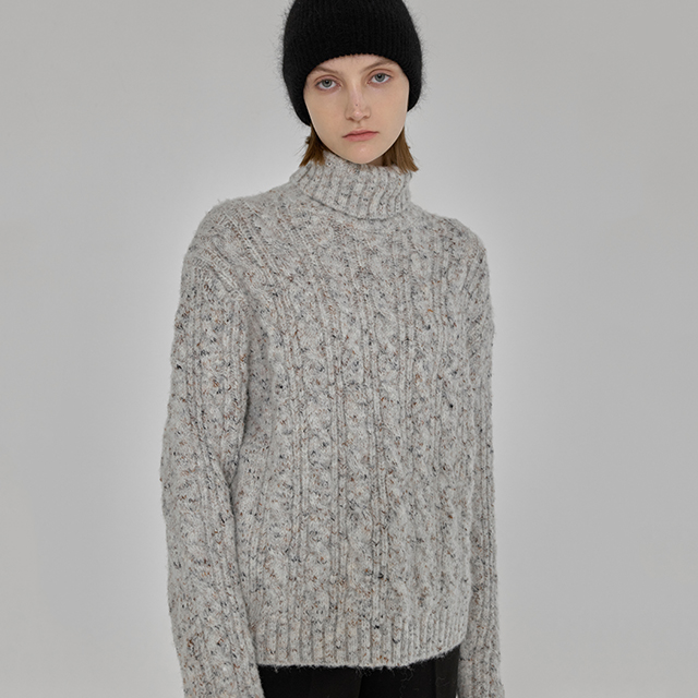(T-6661) Mix Cable Turtleneck Knit