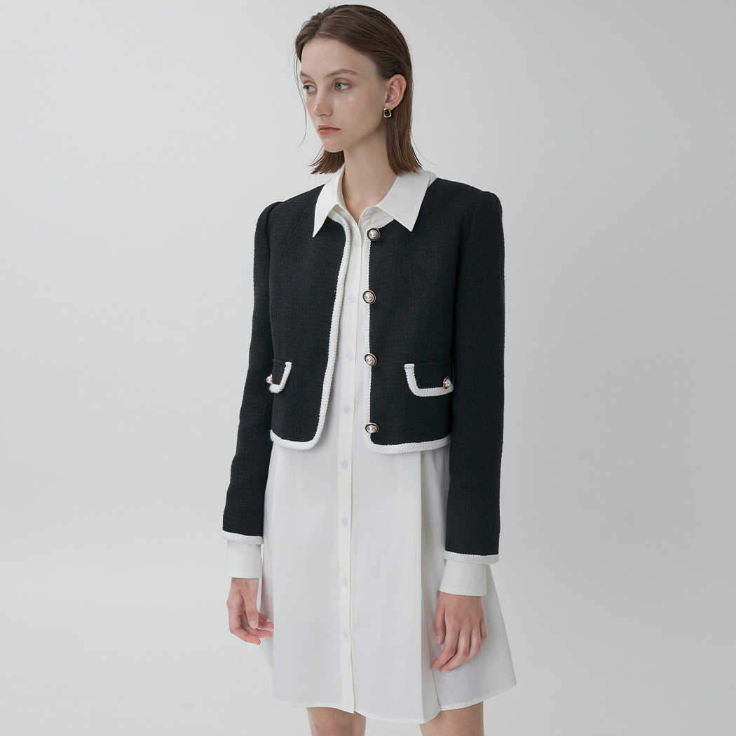 (JK-2810) Wool Blend Frill Neck Tweed Jacket S