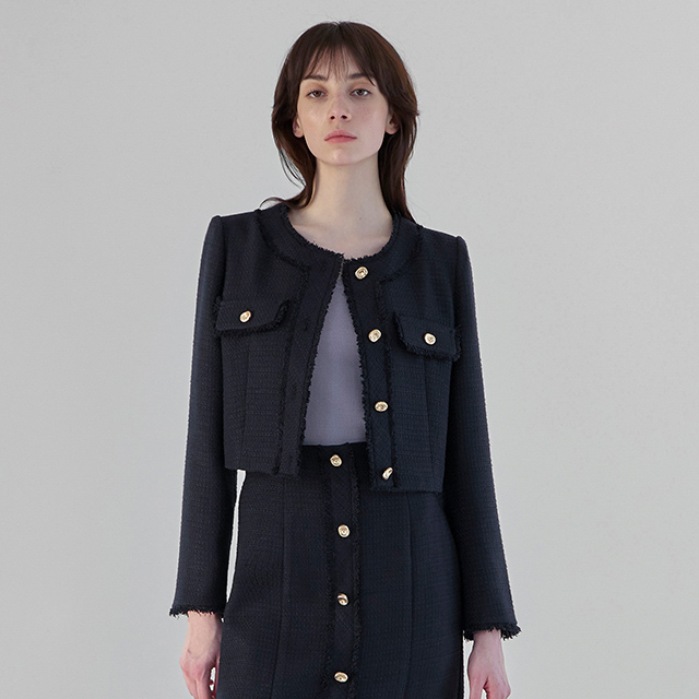 (JK-2829) Rev Set-up Tweed Crop Jacket