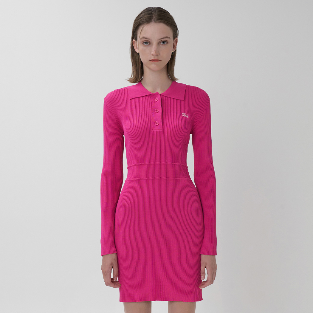 (OP-6016)Basic collar slim fit bone embroidery knit one-piece