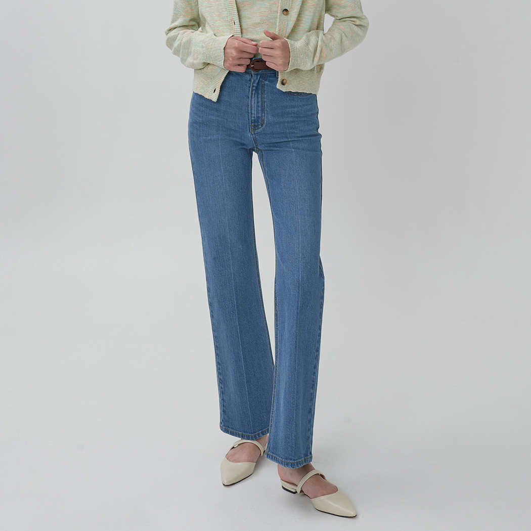 (PT-5375)Slim Line Semi Bootcut Denim Pants