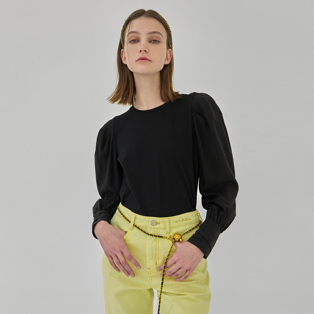 (BL-4117)Volume sleeve slim tee blouse