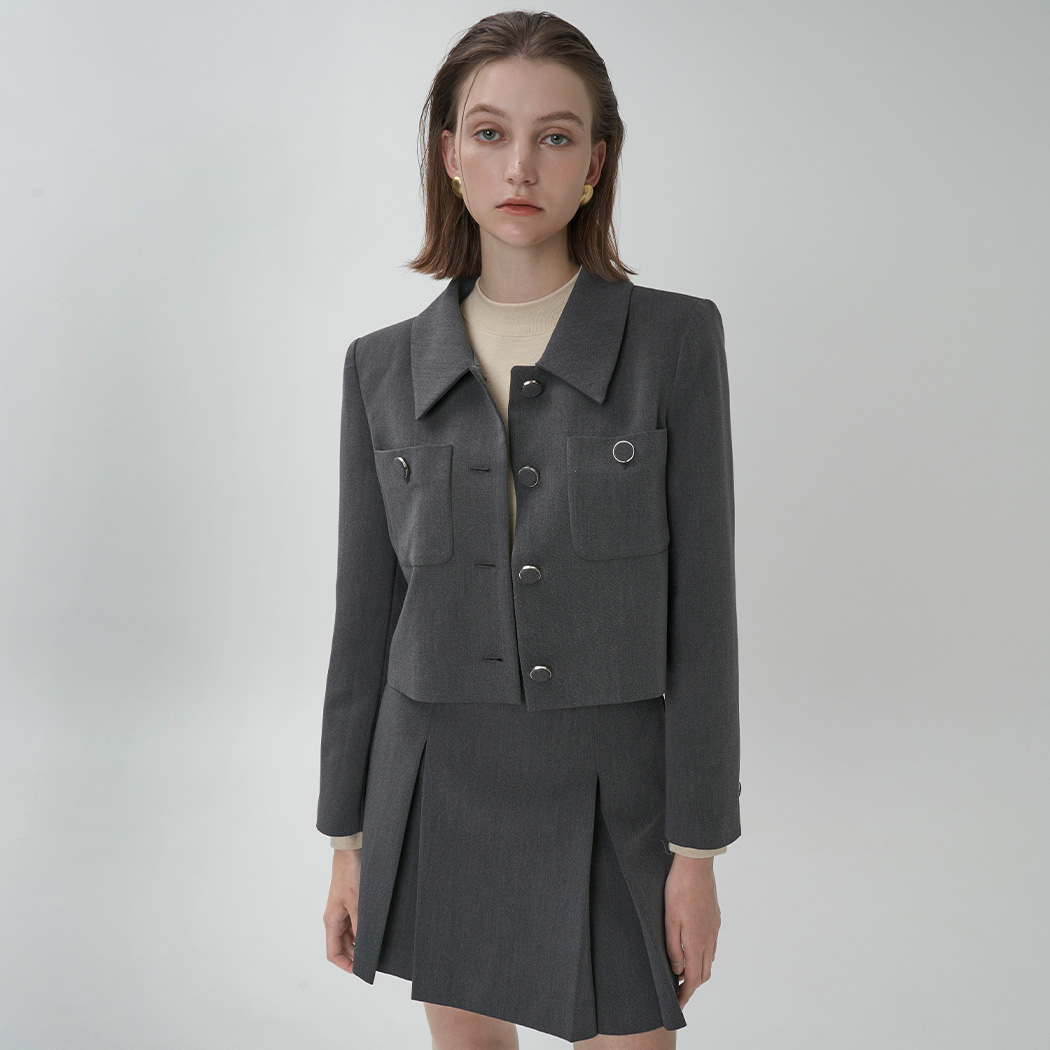 (JK-2805) Ray Set-up Basic Crop Jacket Korea