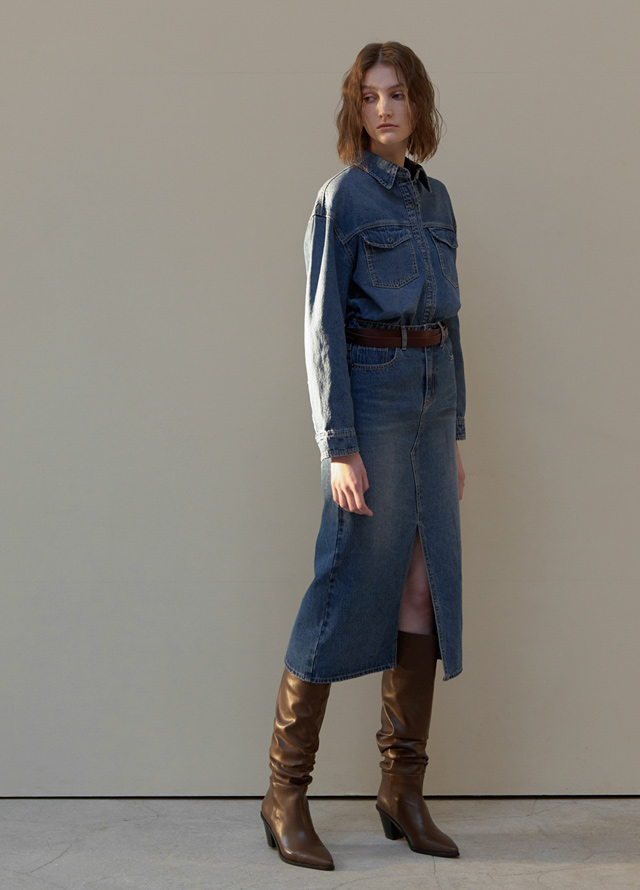 (BL-4110) West Set-up Denim Blouse Korea