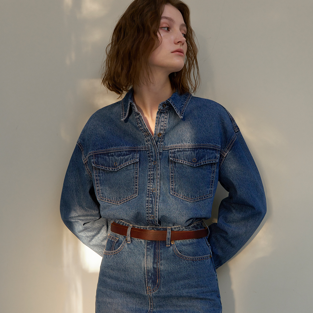 (BL-4110) West Set-up Denim Blouse