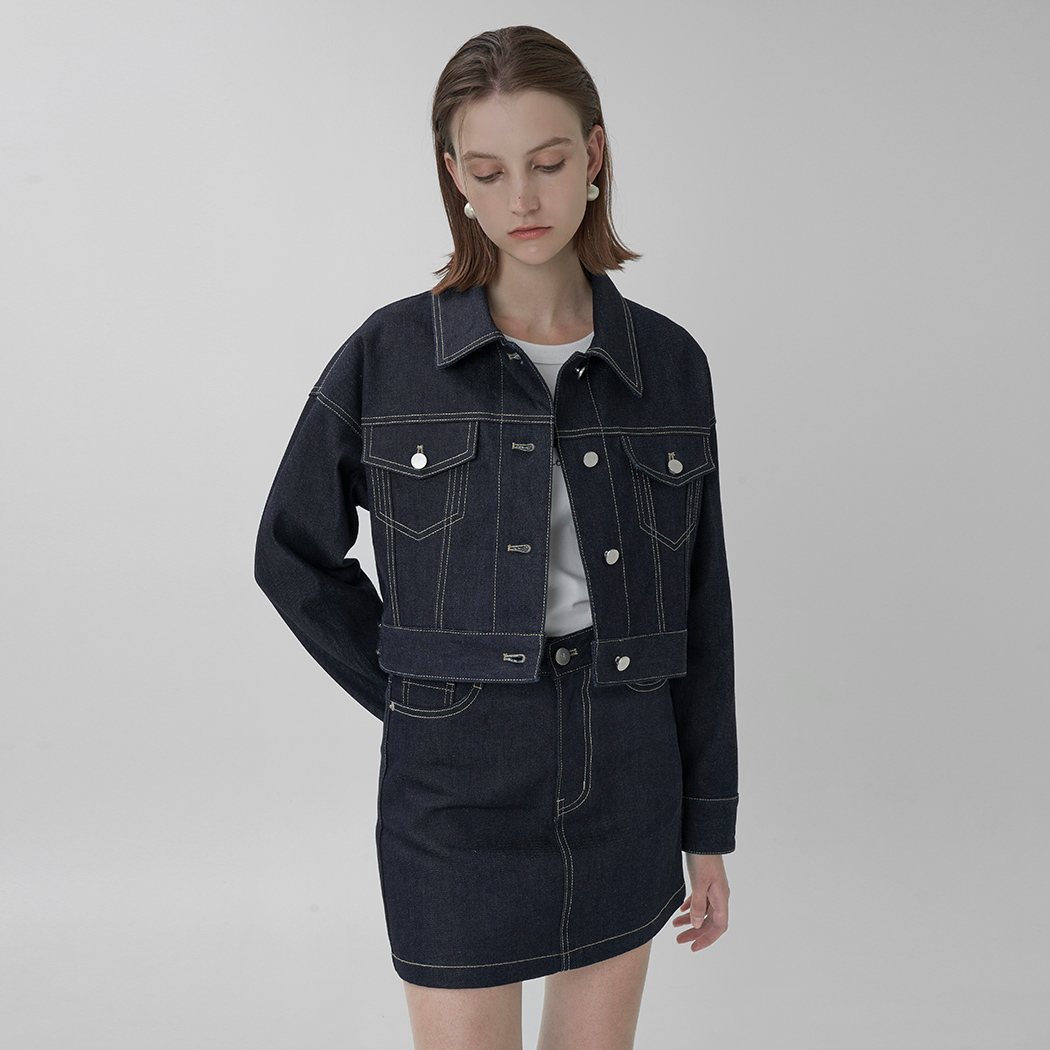 (JK-2800) Selvage Set-up Trucker Crop Denim Jacket