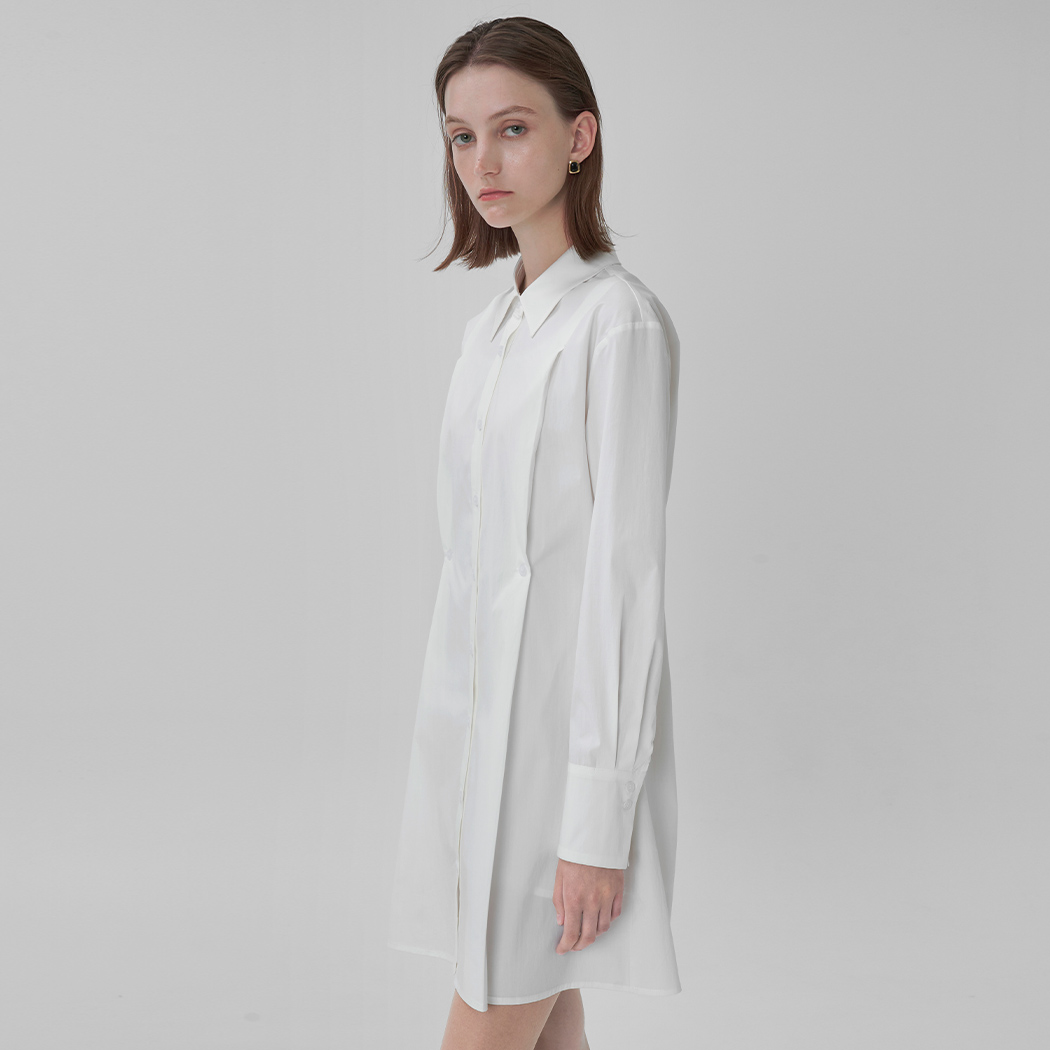 (OP-6011) Minimal Waist Button Slim Shirt One Piece