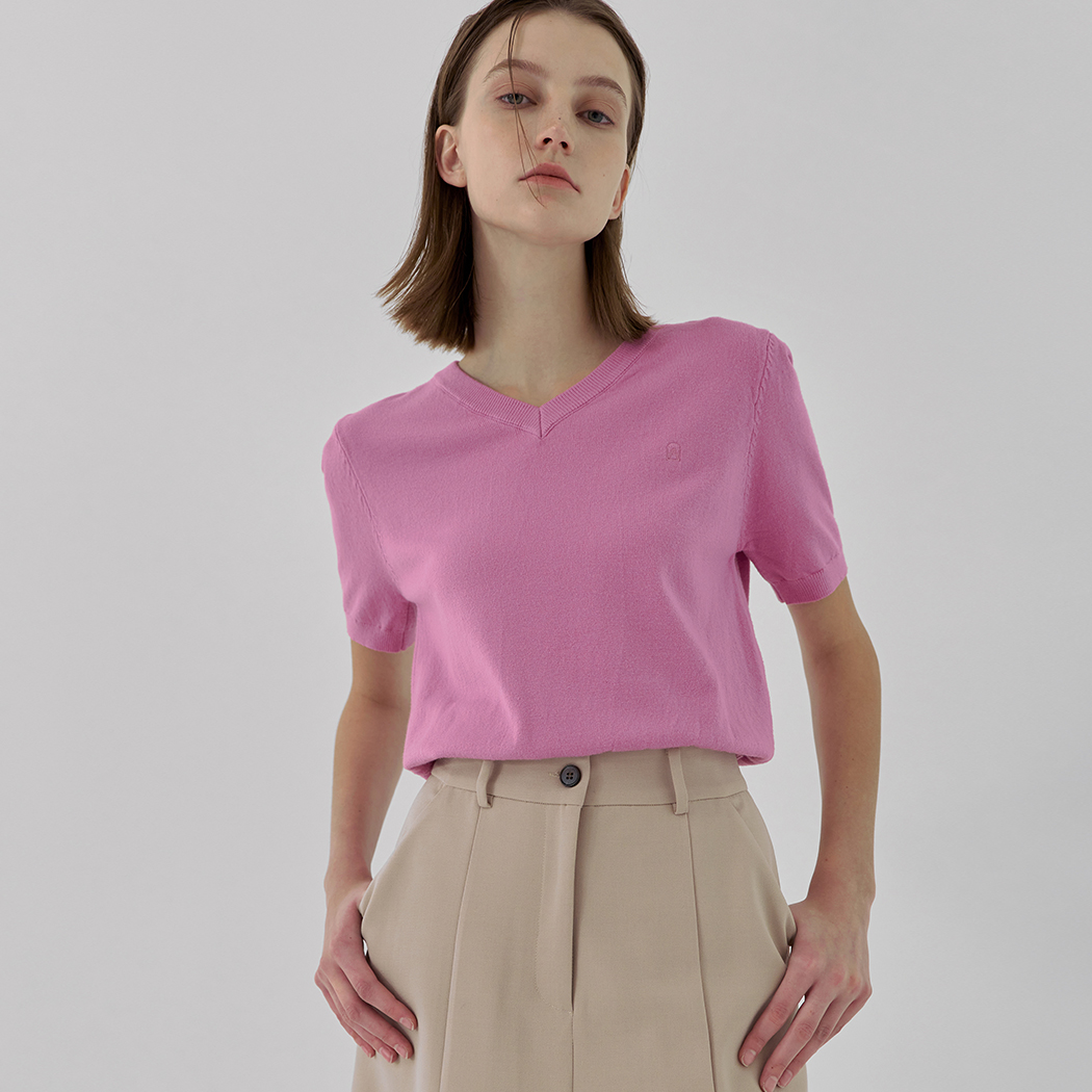 (T-6658)N Signature T030-Basic V-neck Half Embroidery Knit Korea