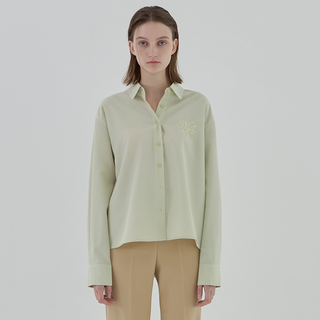 (BL-4109) Siena Check Embroidery Loose Shirt