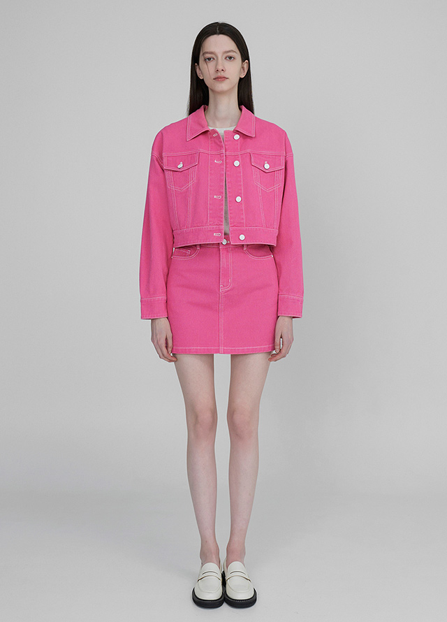 (JK-2801) Dying Set-up Crop Color Denim Jacket Korea