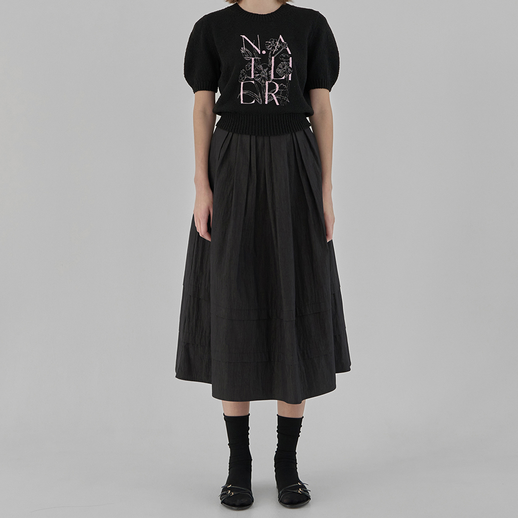(SK-4761) Pleated Flare Long Skirt