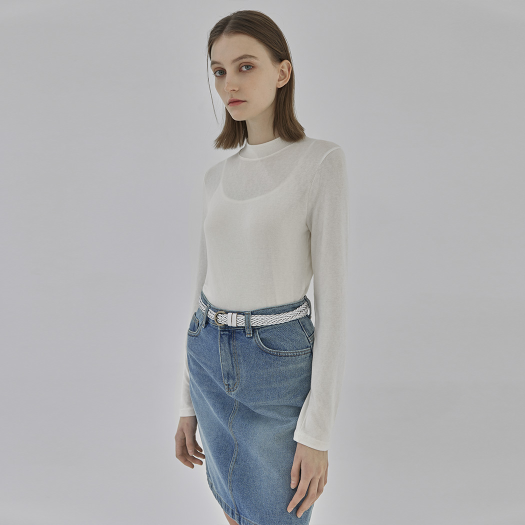 (T-6686)Wool Half Neck Light Slim Tee