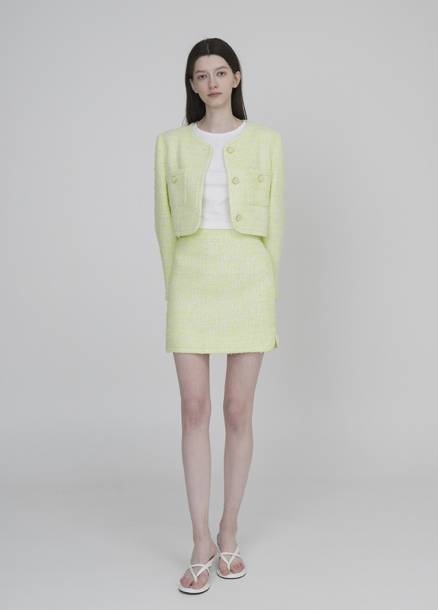 (JK-2815) Illusion Tweed Set-up Crop Jacket Korea