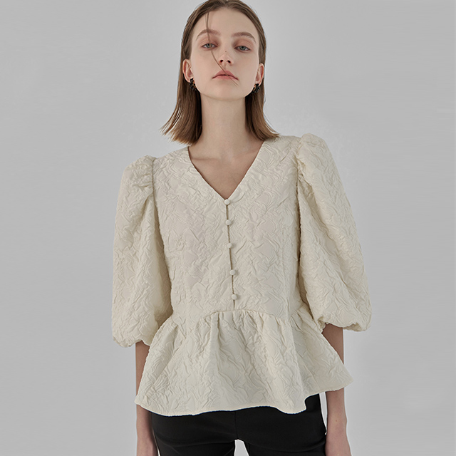 (BL-4120) Virtual Embo Peplum Blouse