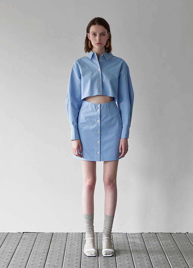 (T-6663)Loader Buckle Spring Embroidery Blue Jean Knit Korea