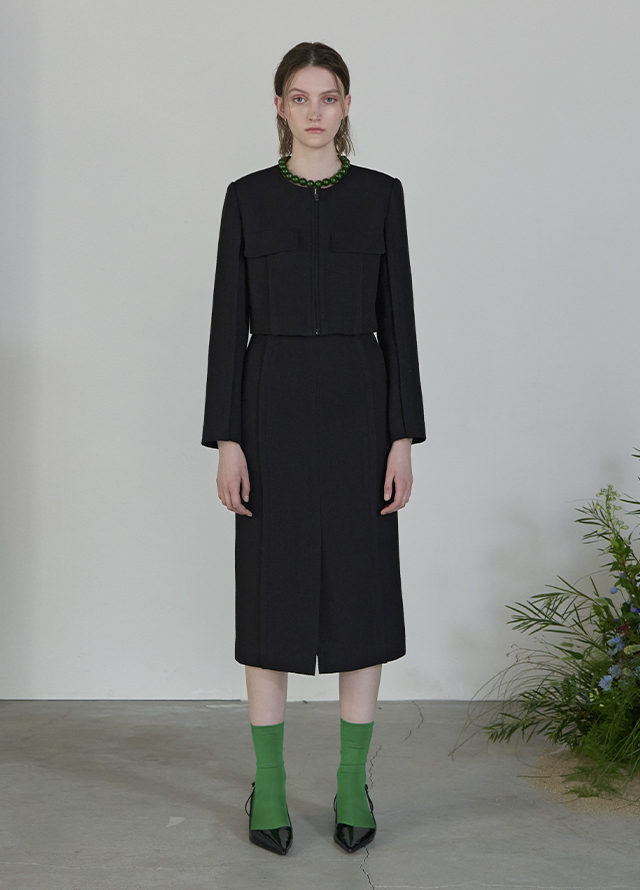 (JK-2814) Jenny Set-up Zip-up Tweed Crop Jacket Korea