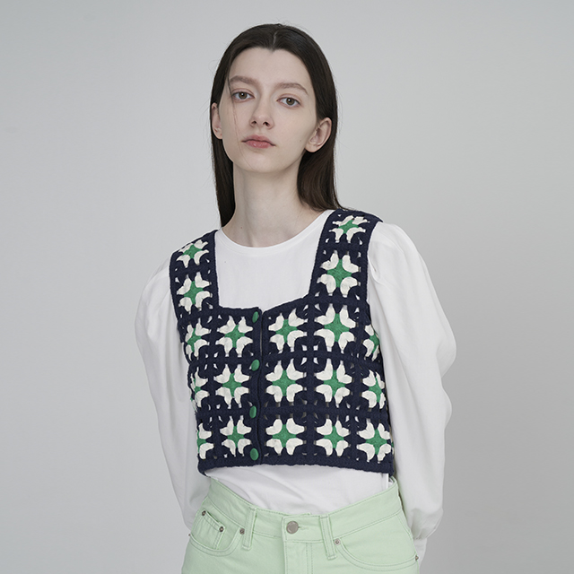 (VT-0242)Crochet Floral Knit Bustier