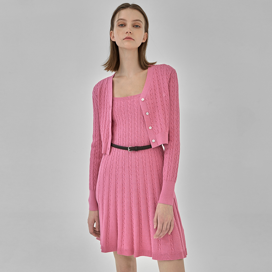 (OP-6033) Ailee Cable Knit Cardigan One Piece Set S