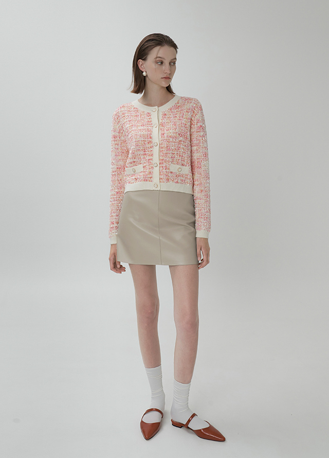 (JK-2812) Soft Multicolor Tweed Knit Jacket Korea