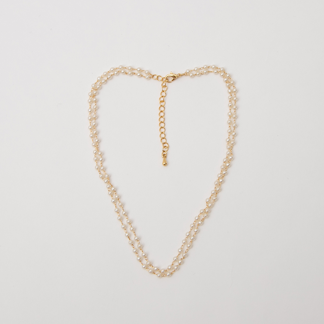 (N-836) Double Pearl Chain Necklace