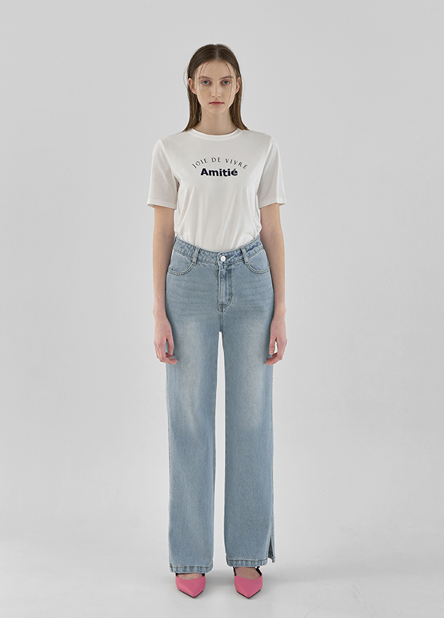 (T-5153) Flocking Lettering Tee Korea