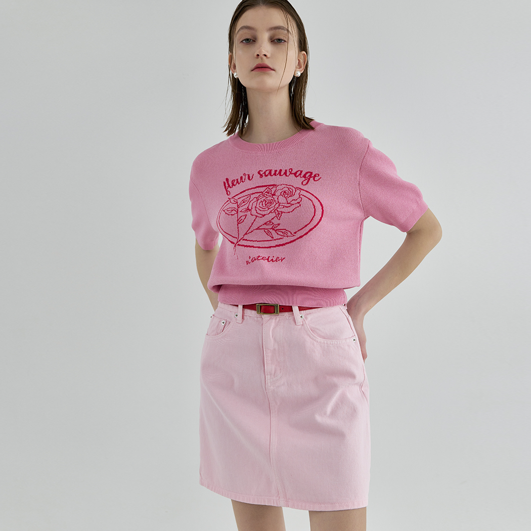 (T-6650) Flower Garden Half Sleeve Crop Knit