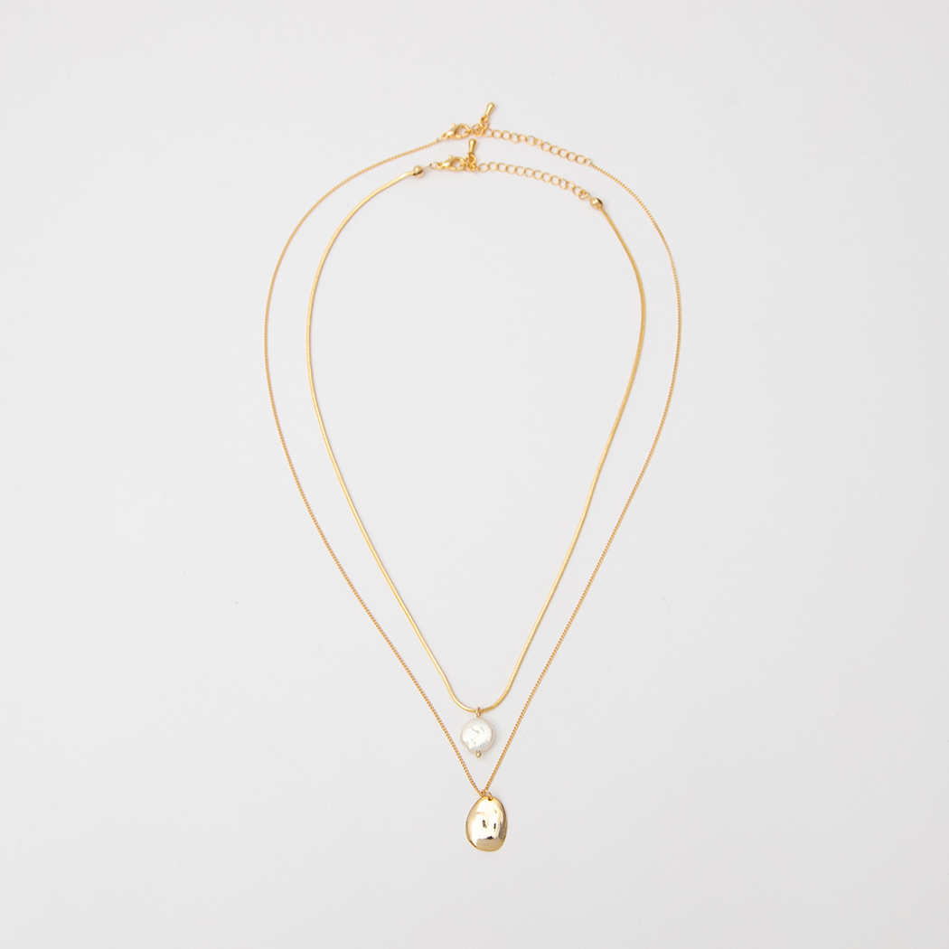 (ZN-838) Pearl and Gold Layered Necklace S