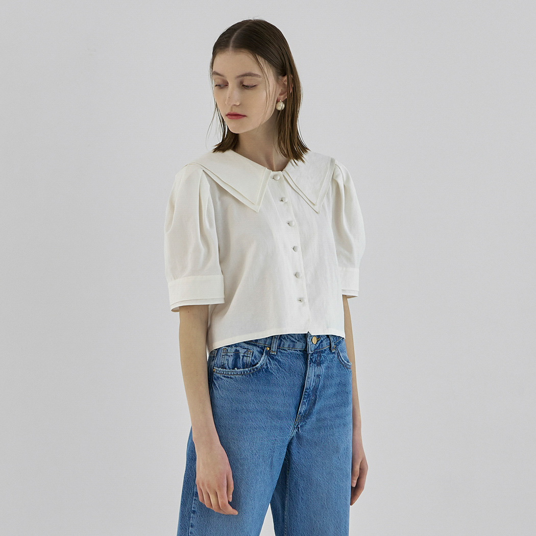 (BL-4127) Sailor Volume Sleeve Crop Blouse