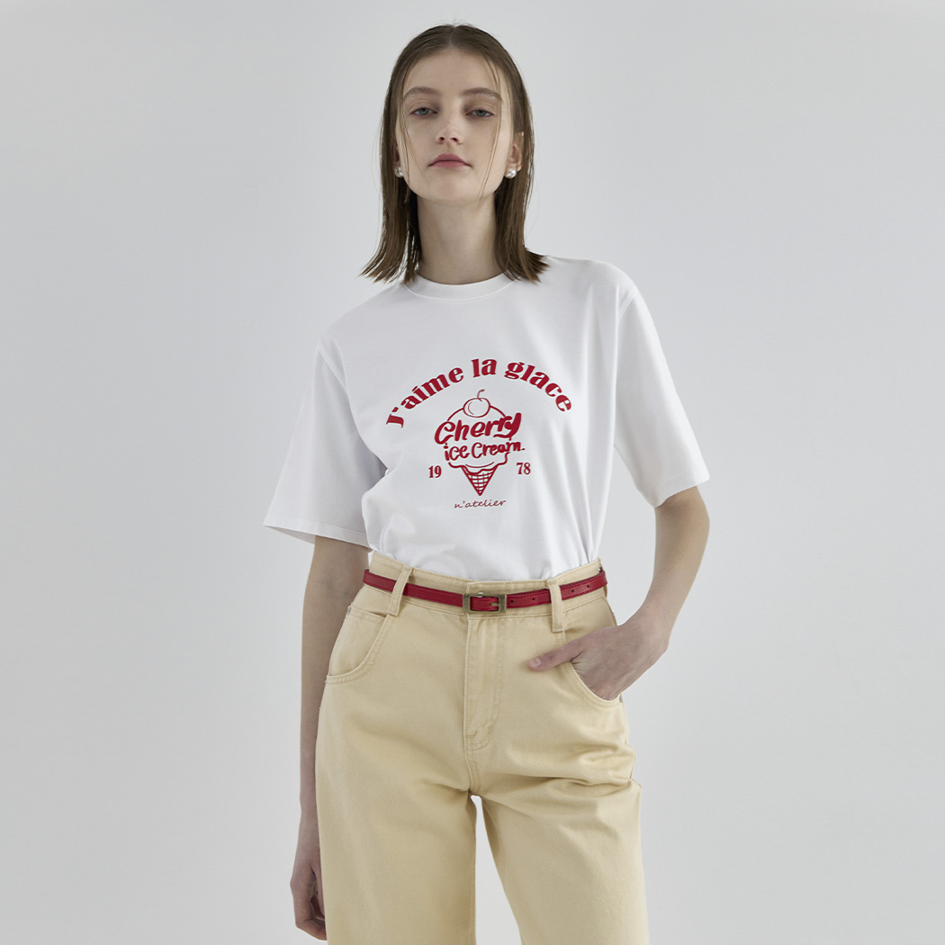 (T-6649) Cherry Ice Cream Semi Overfit Tee