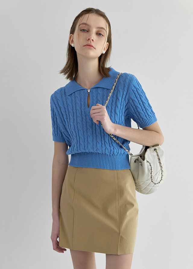 (SK-4772) Cotton Front Slit Mini Skirt Korea