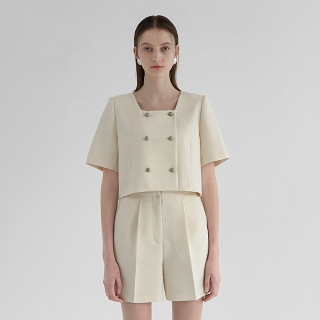 (JK-2824) Terry Tweed Set-up Crop Jacket