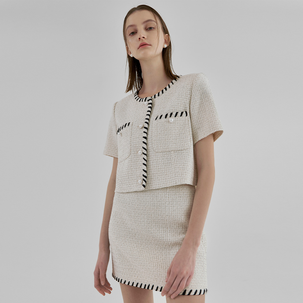 (JK-2825)Pure Set-up Tweed Crop Jacket