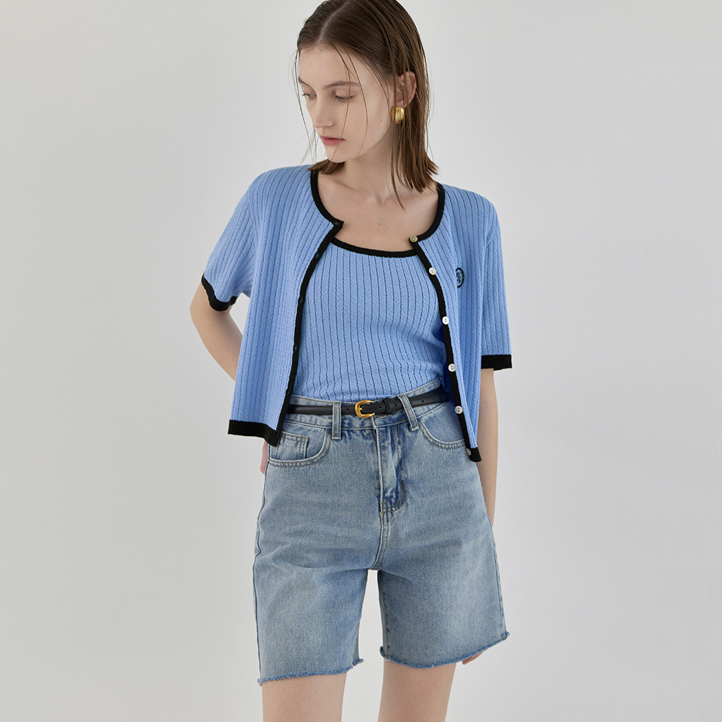 (CD-2039)Color blocking skasi golji knit top cardigan set S