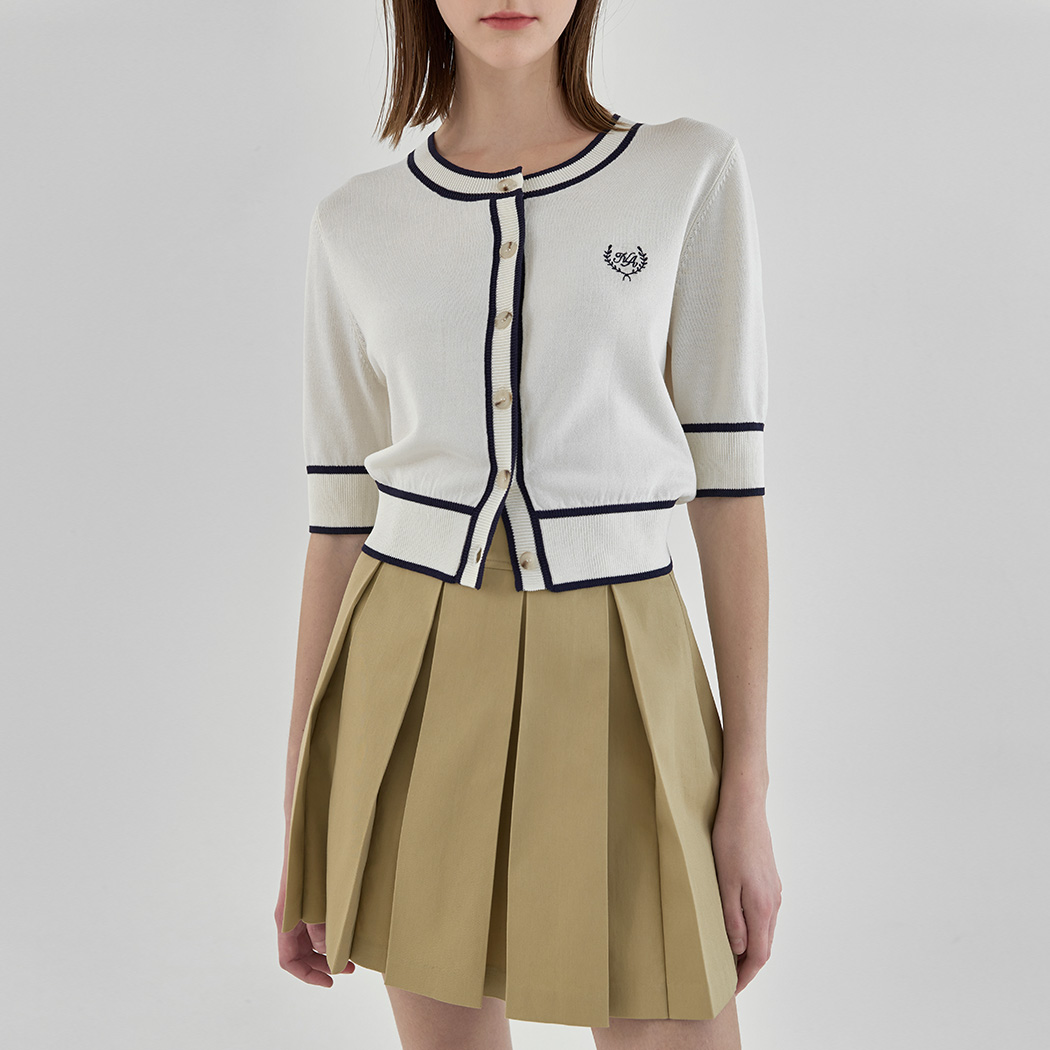 (CD-2045)Classy embroidery half sleeve crop cardigan