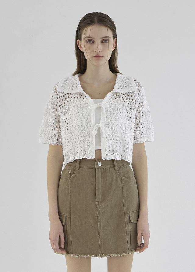 (SK-4754)Cargo Pocket Cotton Denim Mini Skirt Korea