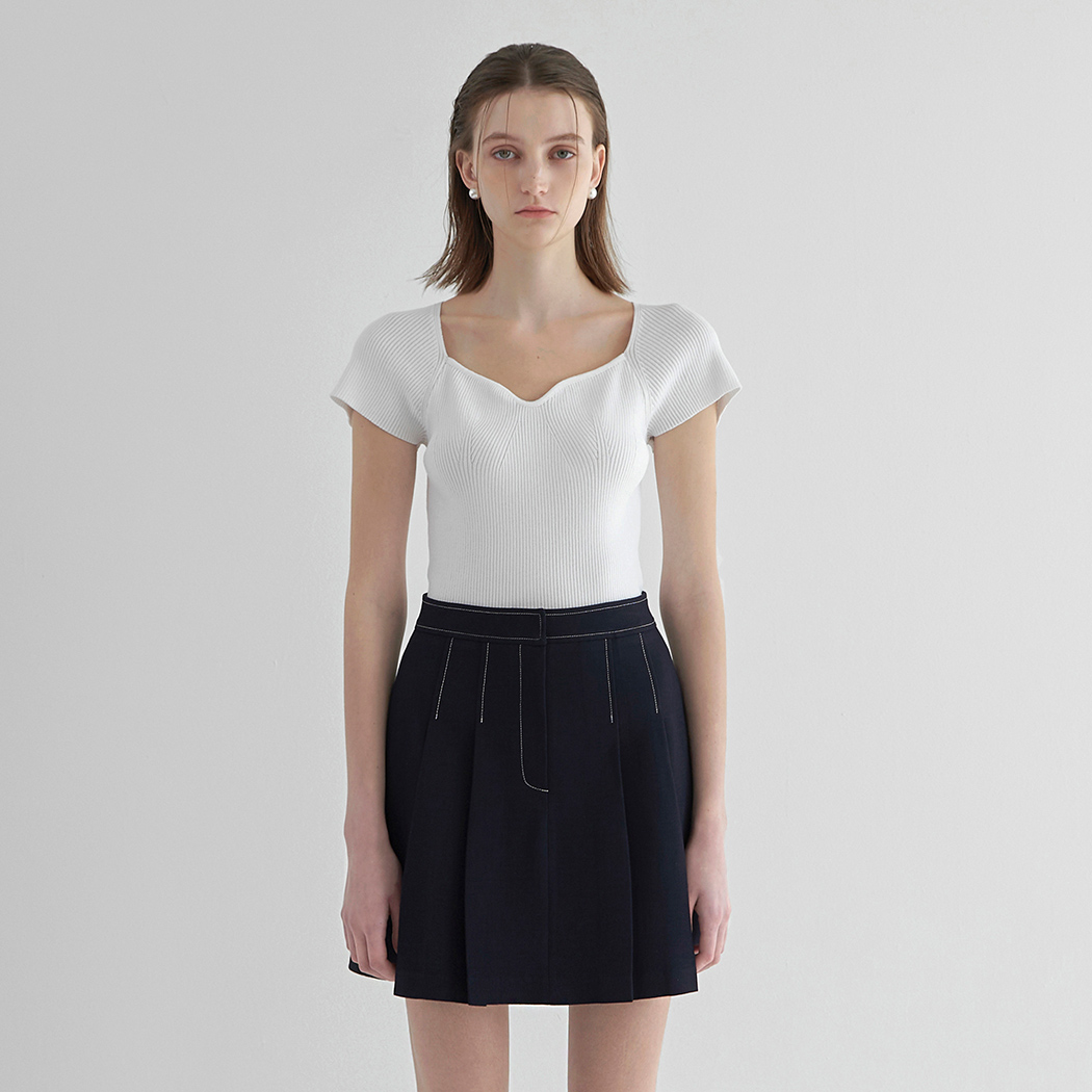 (SK-4771)Greta Set-up Color Stitch Pleated Skirt Korea