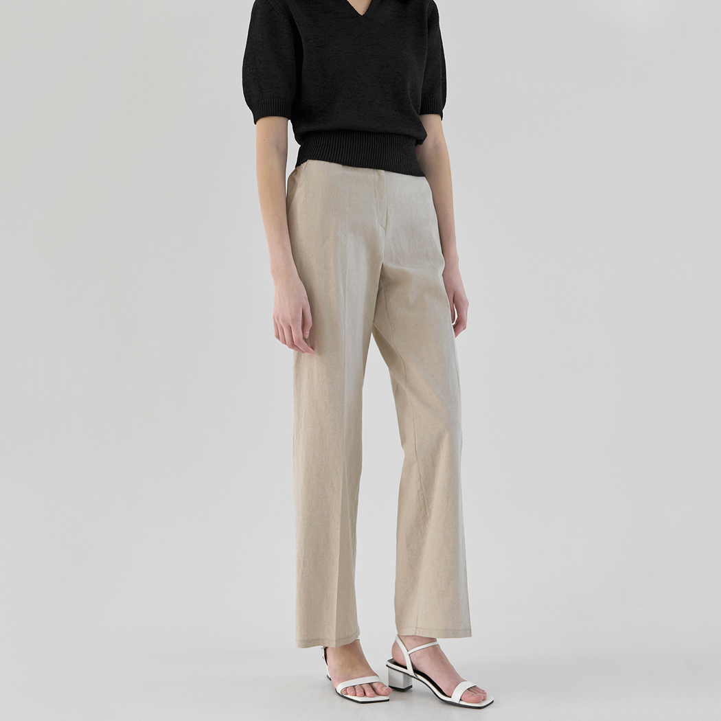 (PT-5429)N Signature PT022-Linen Long Wide Back Banding Pants
