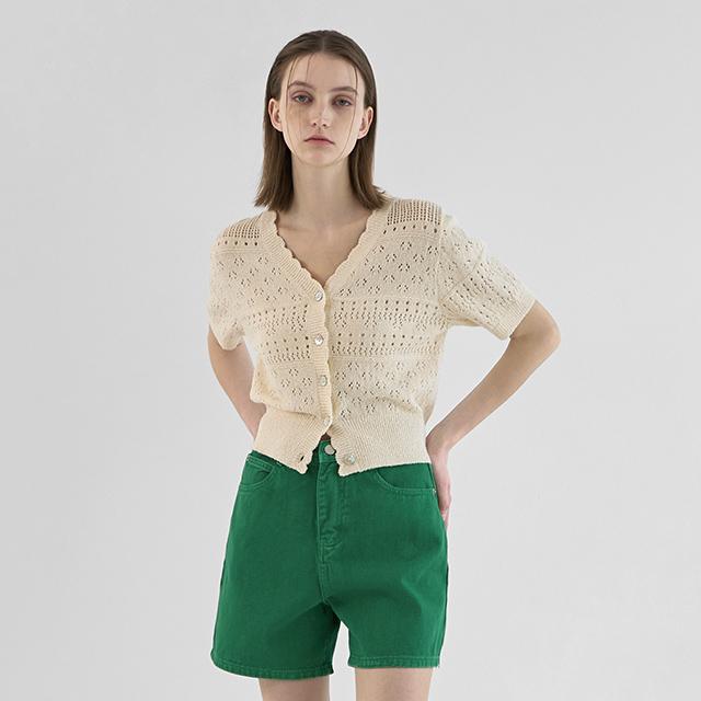 (CD-2042)Skasi Lace Boucle Crop Knit Cardigan